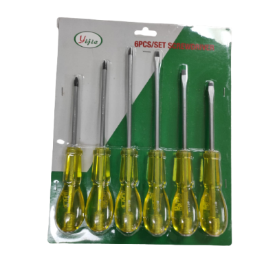 JEU DE 6 TOURNEVIS JAUNE TRANSPARENT