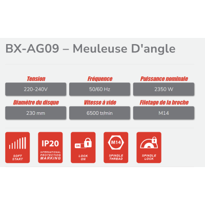 BWINX - BX-AG09 – MEULEUSE D'ANGLE 230 MM - 2350 W