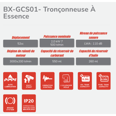 BWINX - BX-GCS01- TRONÇONNEUSE À ESSENCE 20 POUCE
