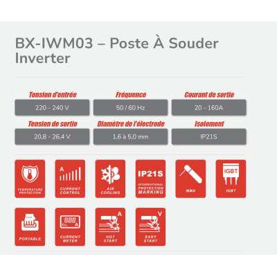 BWINX- BX-IWM03 – POSTE À SOUDER MMA 300 - 160A - INVERTER
