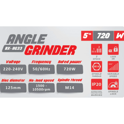 BWINX – BX-AG33 – MEULEUSE D’ANGLE 125 MM – 720 W - A/V