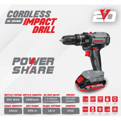 BWINX - BX-20VID01 - PERCEUSE - VISSEUSE A PERCUSSION 20 VOLT - CORDLESS A BATTERIE - 10 MM