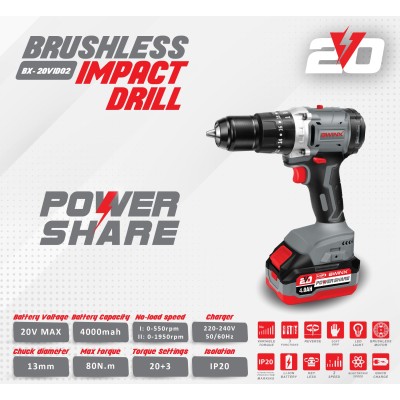 BWINX - BX-20VID02 - PERCEUSE - VISSEUSE A PERCUSSION 20 VOLT - CORDLESS A BATTERIE - 13 MM