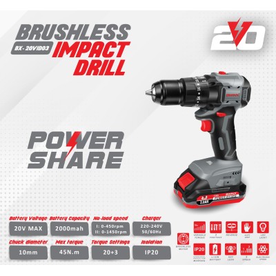 BWINX - BX-20VID03 - PERCEUSE - VISSEUSE A PERCUSSION 20 VOLT - BRUSHLESS A BATTERIE - 10 MM