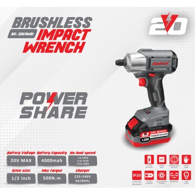 BWINX - BX-20VIW01 - BOULONEUSE - CLE A CHOC 1/2 - 500 NM - 20 VOLT