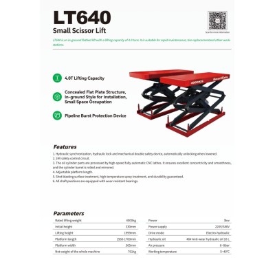PONT ÉLÉVATEUR À CISEAUX COMPACT LT640 ( 380V/50Hz )