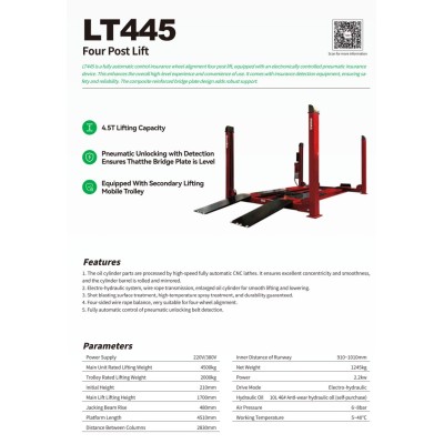 PONT ÉLÉVATEUR À QUATRE COLONNES LT445 - ( 380V-50Hz)